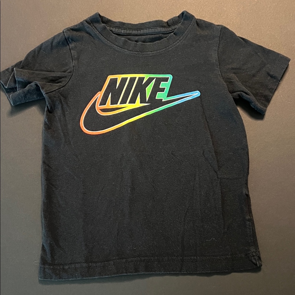 Nike Kids Black Tee with Rainbow Logo